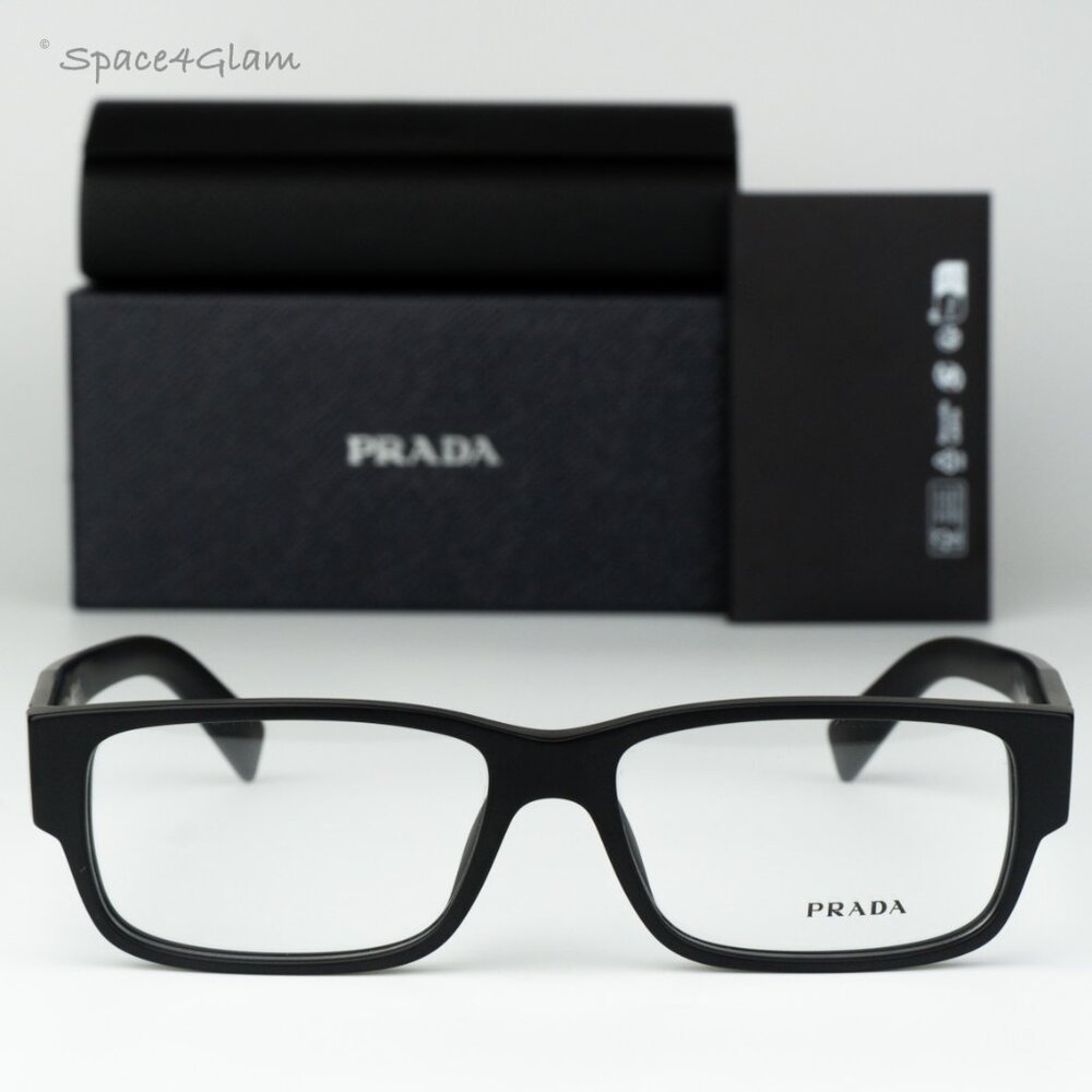 Prada Men Eyeglasses Matte Black Clear Rectangle PRB09V 12P1O1 NEW AUTHENTIC
